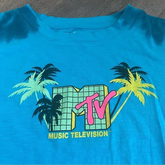 MTV Boxy Crop Top Blue Tie Dye Long Sleeve Plus XXL - Picture 5 of 11